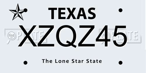 XZQZ45 Texas License Plate
