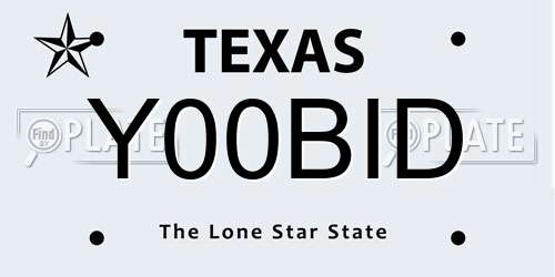 Y00BID Texas License Plate