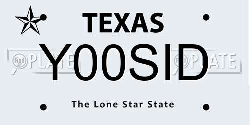 Y00SID Texas License Plate