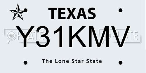 Y31KMV Texas License Plate