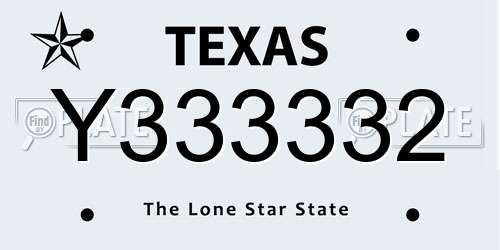 Y333332 Texas License Plate