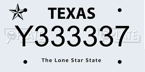 Y333337 Texas License Plate