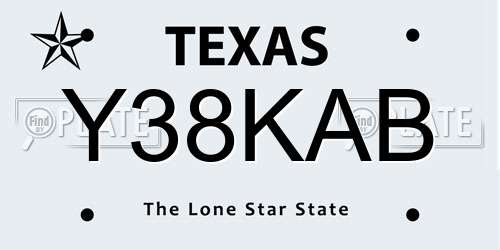 Y38KAB Texas License Plate