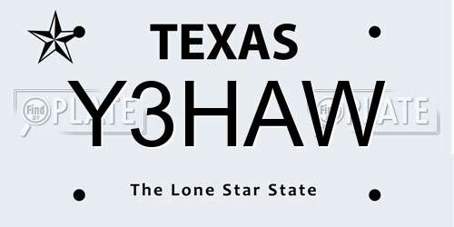Y3HAW Texas License Plate