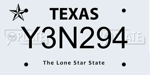 Y3N294 Texas License Plate