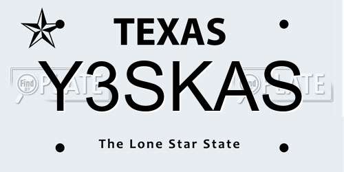 Y3SKAS Texas License Plate