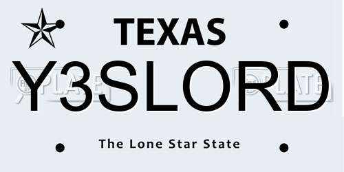 Y3SLORD Texas License Plate