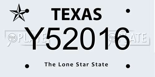 Y52016 Texas License Plate