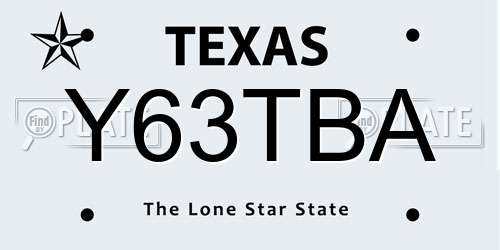 Y63TBA Texas License Plate