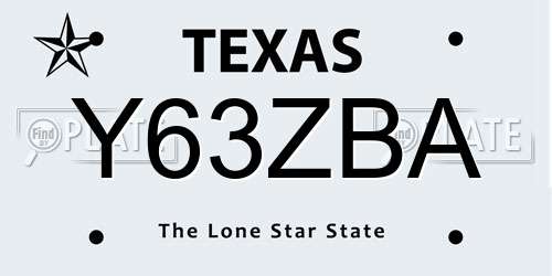 Y63ZBA Texas License Plate