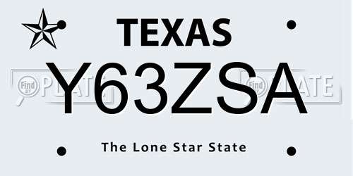 Y63ZSA Texas License Plate