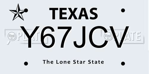 Y67JCV Texas License Plate