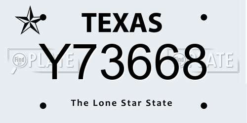 Y73668 Texas License Plate