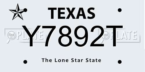Y7892T Texas License Plate