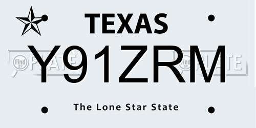Y91ZRM Texas License Plate