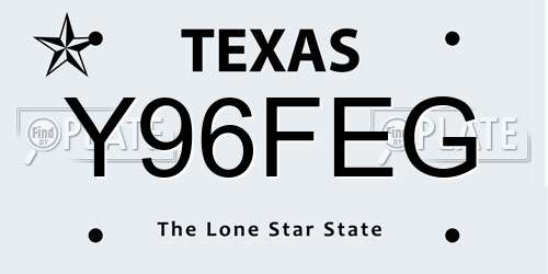 Y96FEG Texas License Plate