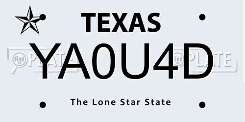 YA0U4D Texas License Plate
