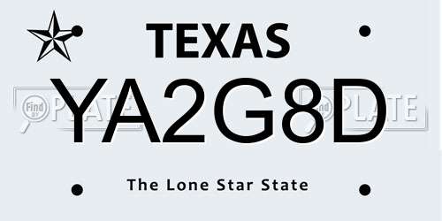 YA2G8D Texas License Plate