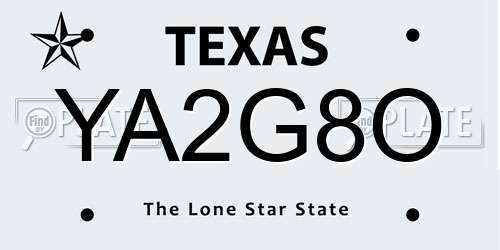 YA2G8O Texas License Plate