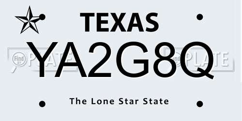 YA2G8Q Texas License Plate