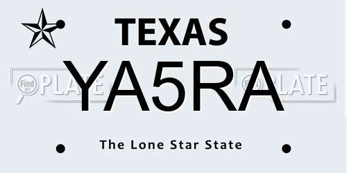 YA5RA Texas License Plate