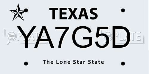 YA7G5D Texas License Plate