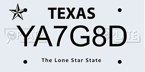 YA7G8D Texas License Plate