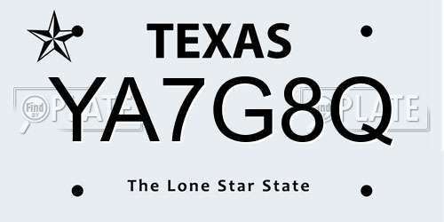 YA7G8Q Texas License Plate