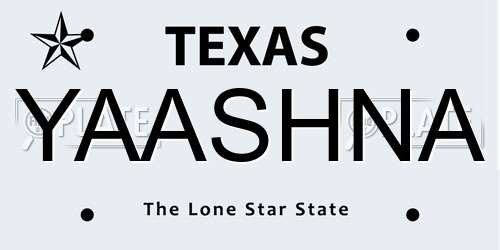 YAASHNA Texas License Plate