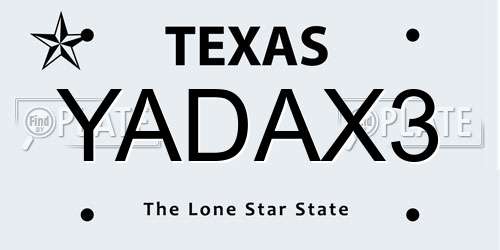 YADAX3 Texas License Plate