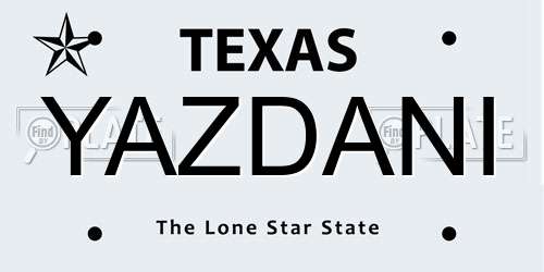 YAZDANI Texas License Plate