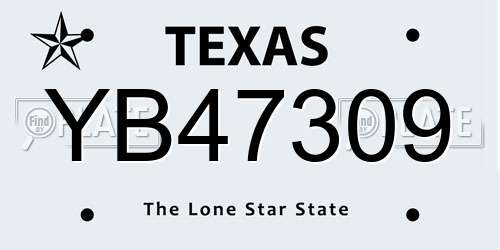 YB47309 Texas License Plate