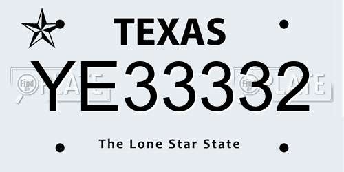 YE33332 Texas License Plate
