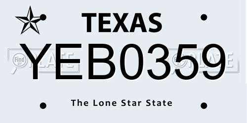YEB0359 Texas License Plate
