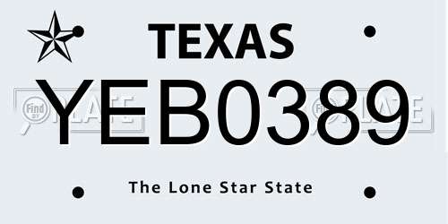 YEB0389 Texas License Plate