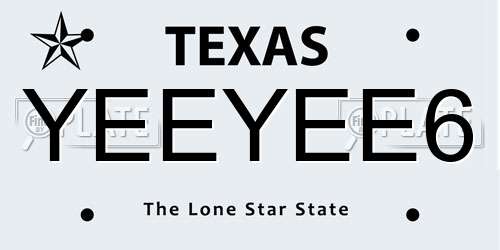 YEEYEE6 Texas License Plate