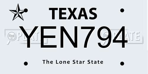 YEN794 Texas License Plate