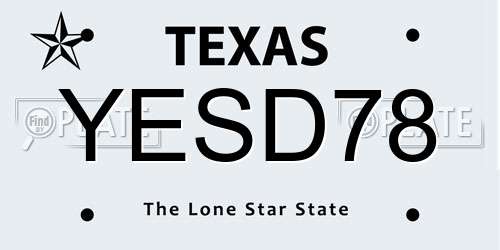 YESD78 Texas License Plate