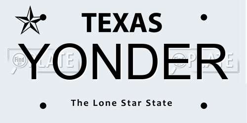 YONDER Texas License Plate