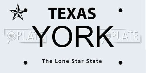 YORK Texas License Plate