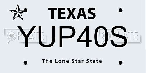 YUP40S Texas License Plate