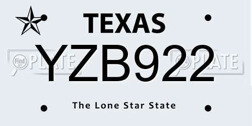 YZB922 Texas License Plate