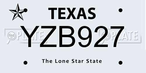 YZB927 Texas License Plate