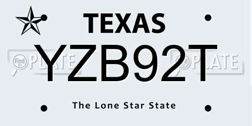 YZB92T Texas License Plate