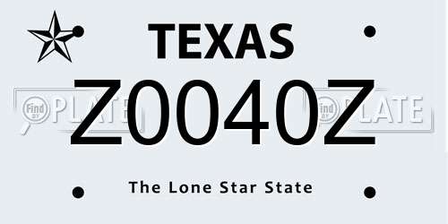 Z0040Z Texas License Plate