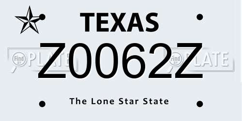 Z0062Z Texas License Plate