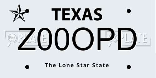 Z00OPD Texas License Plate