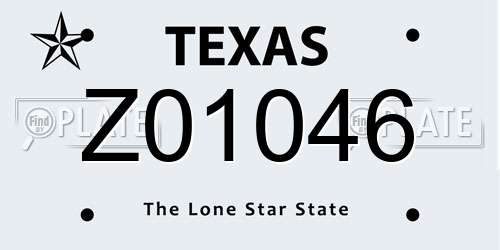 Z01046 Texas License Plate
