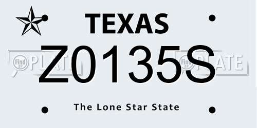 Z0135S Texas License Plate