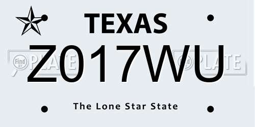 Z017WU Texas License Plate